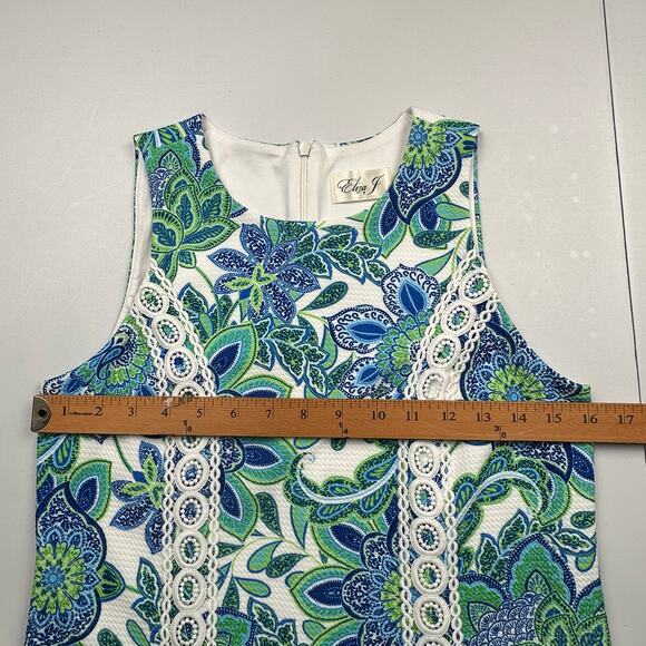 Eliza J Dress Womens 2 Blue Floral Embroidered Tropical Beach Resort Bright - Picture 9 of 12